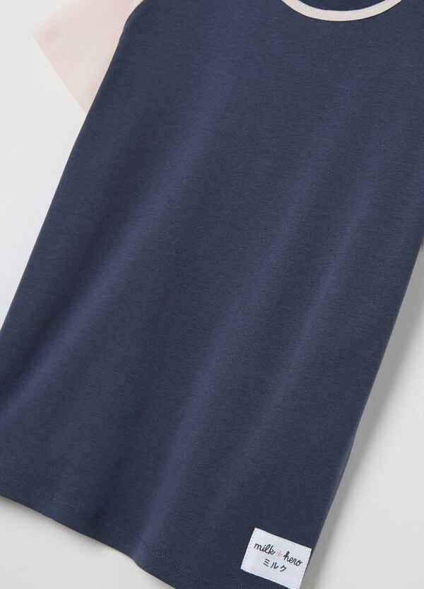 Ovs T-shirt Blu Con Maniche Raglan Rosa