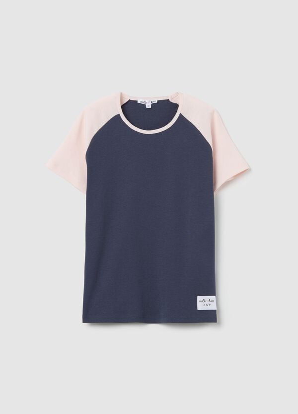 Ovs T-shirt blu con maniche raglan rosa