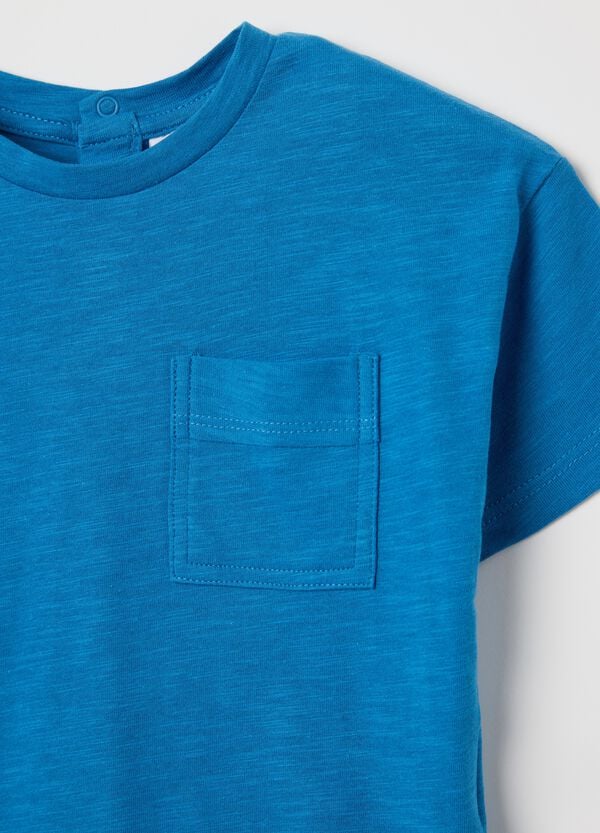 Ovs T-shirt Blu In Cotone Bio Con Tasca