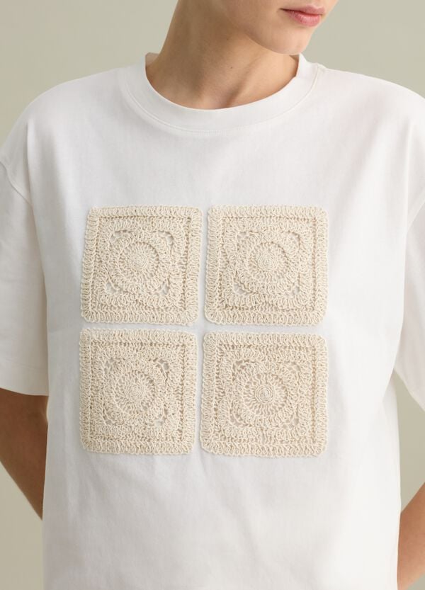 Ovs T-shirt Boxy Fit Bianca Con Dettaglio Crochet