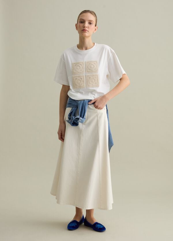 Ovs T-shirt boxy fit bianca con dettaglio crochet