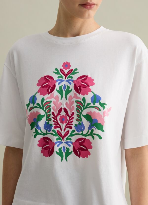 Ovs T-shirt Boxy Fit Bianca Con Ricamo Floreale
