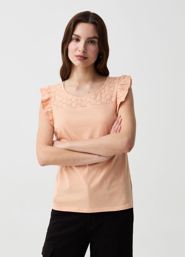 Ovs T-shirt con inserto in sangallo e volant