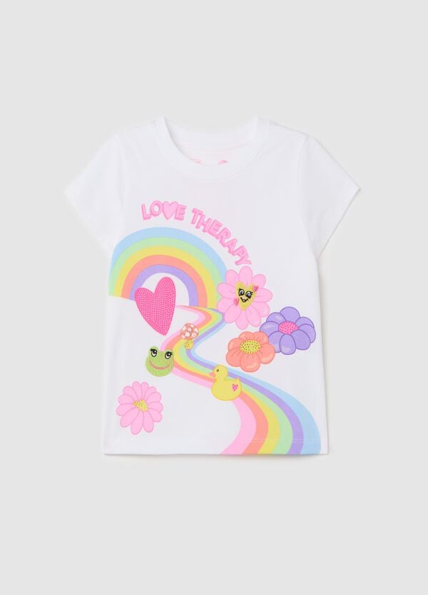 Ovs T-shirt con stampa arcobaleno e fiori
