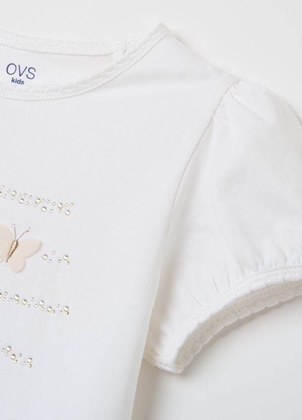 Ovs T-shirt Con Strass E Applicazione Farfalle