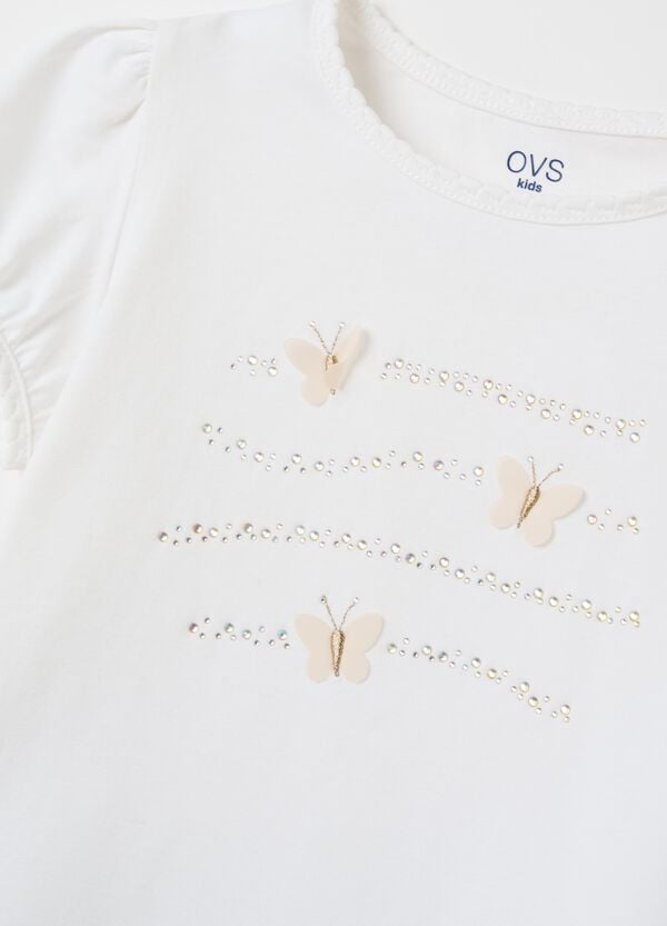Ovs T-shirt Con Strass E Applicazione Farfalle