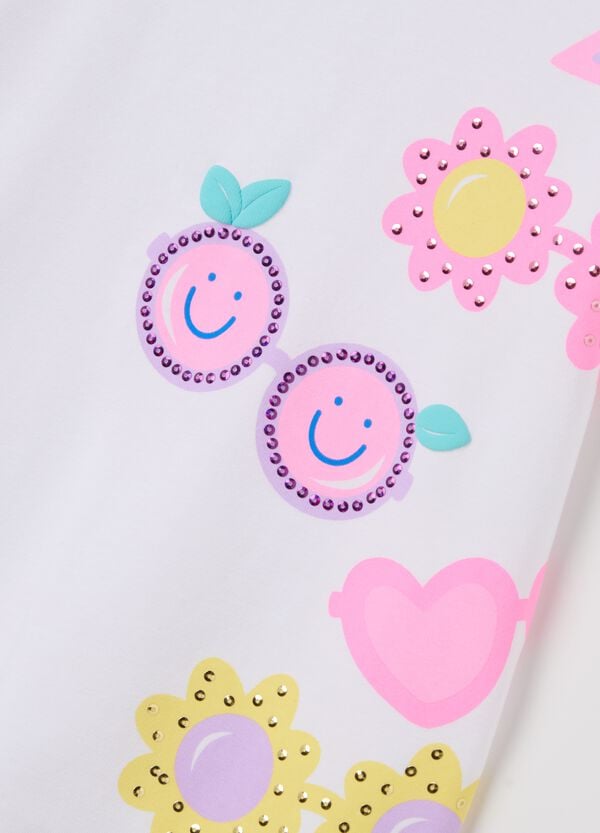 Ovs T-shirt Con Strass E Stampa Occhiali Da Sole