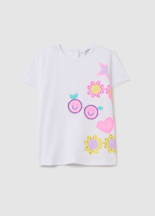 Ovs T-shirt con strass e stampa occhiali da sole