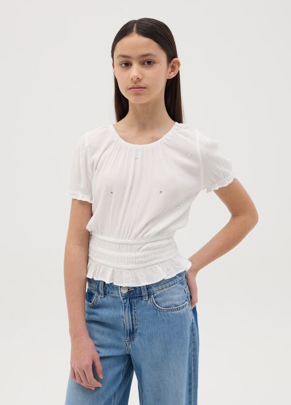 Ovs T-shirt crinkle con rouches e strass