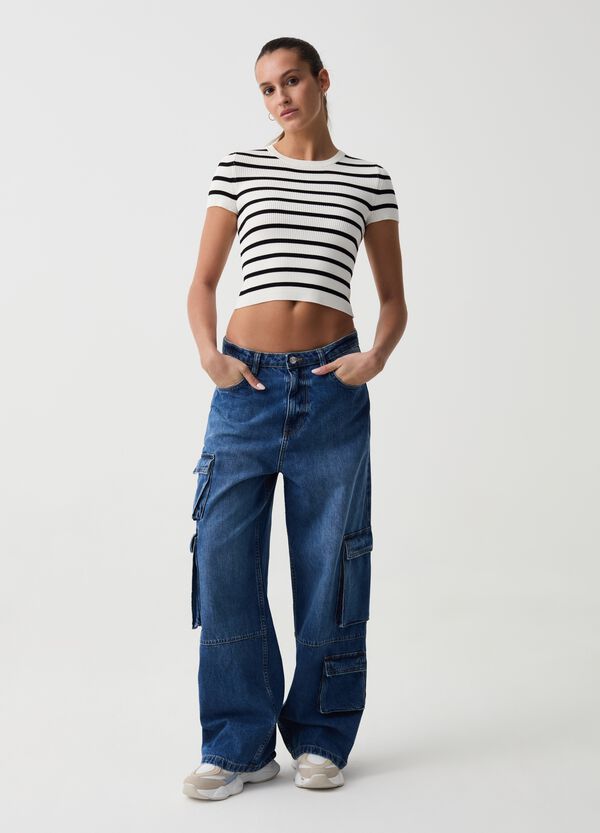 Ovs T-shirt Crop A Costine Fantasia A Righe