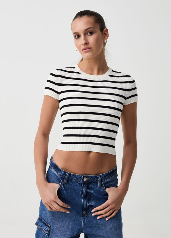 Ovs T-shirt crop a costine fantasia a righe