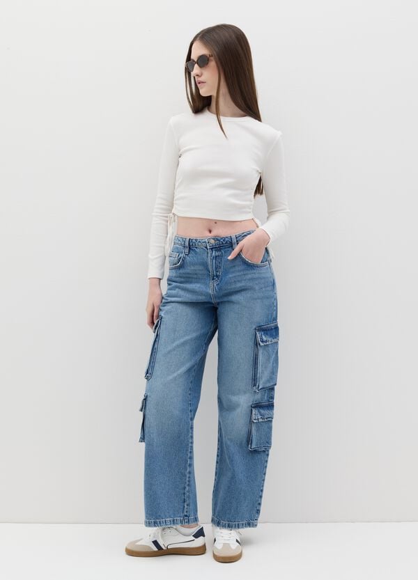 Ovs T-shirt crop con laccetti