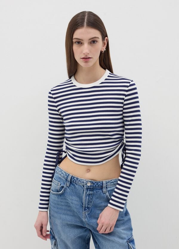 Ovs T-shirt crop con laccetti