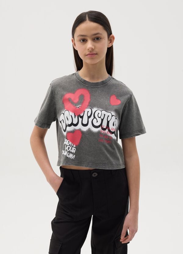Ovs T-shirt crop in cotone con stampa "Don't Stop"