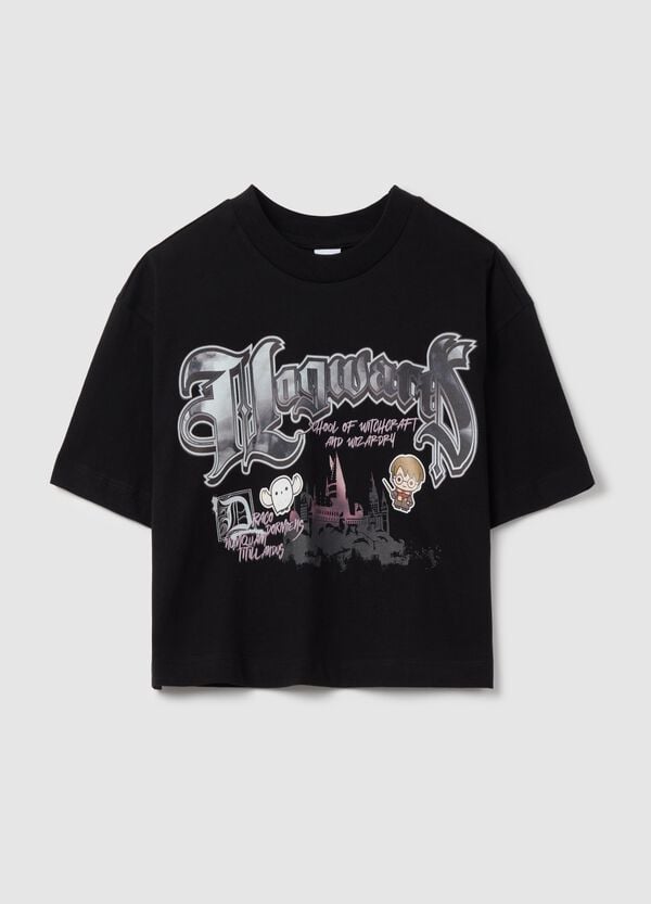 Ovs T-shirt crop in cotone con stampa Harry Potter