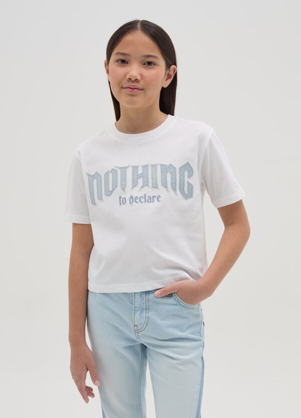 Ovs T-shirt crop in cotone "Nothing to declare"