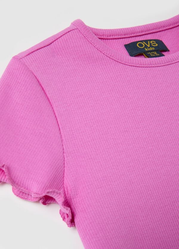 Ovs T-shirt Fuxia A Costine Con Profili Ondulati