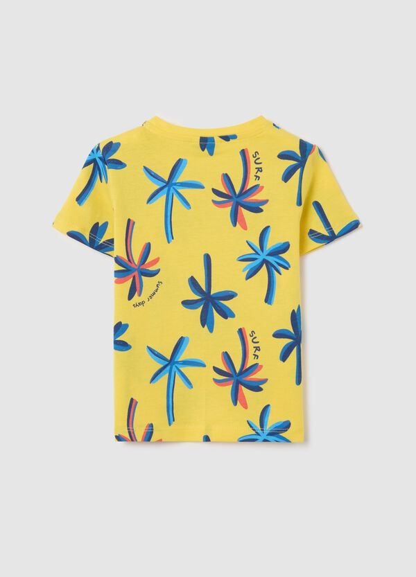 Ovs T-shirt Gialla In Cotone Con Stampa Palme
