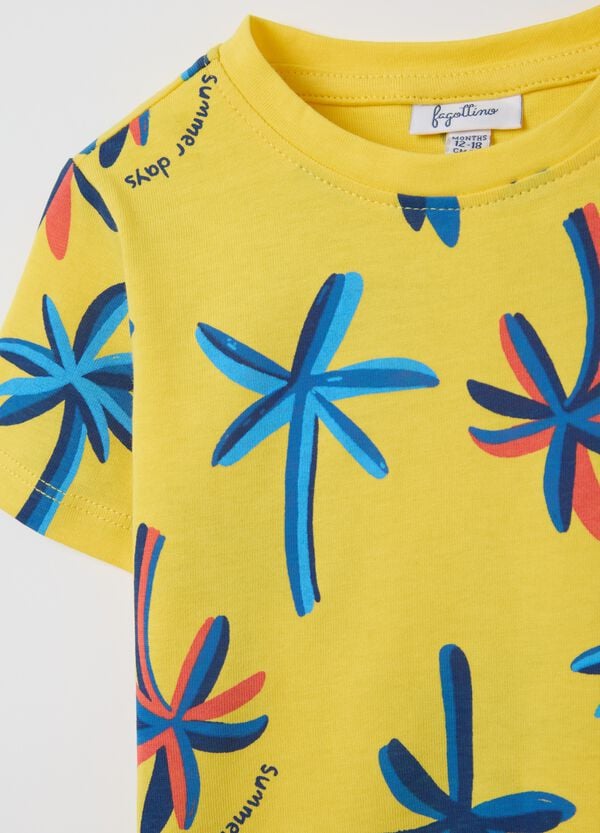 Ovs T-shirt Gialla In Cotone Con Stampa Palme