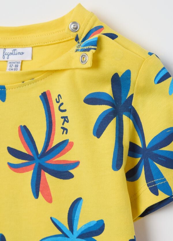 Ovs T-shirt Gialla In Cotone Con Stampa Palme