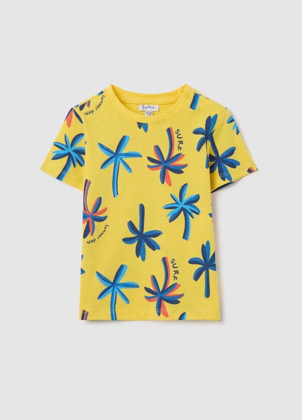Ovs T-shirt gialla in cotone con stampa palme