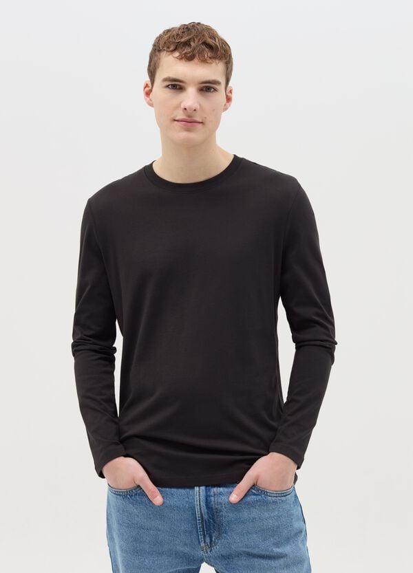 Ovs T-shirt girocollo a maniche lunghe in cotone