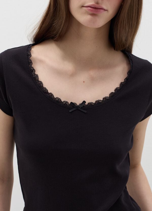 Ovs T-shirt Girocollo Con Pizzo E Fiocchetto