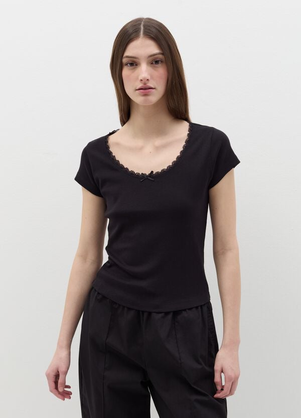 Ovs T-shirt Girocollo Con Pizzo E Fiocchetto