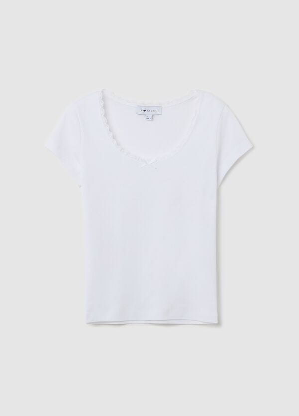 Ovs T-shirt girocollo con pizzo e fiocchetto