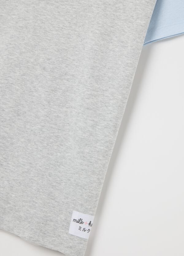 Ovs T-shirt Grigia Con Maniche Raglan Azzurre