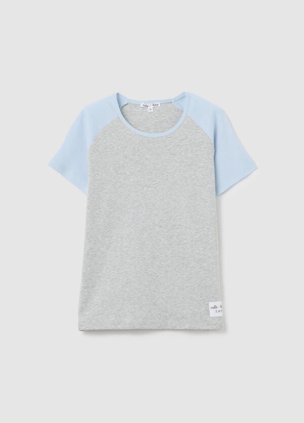 Ovs T-shirt grigia con maniche raglan azzurre