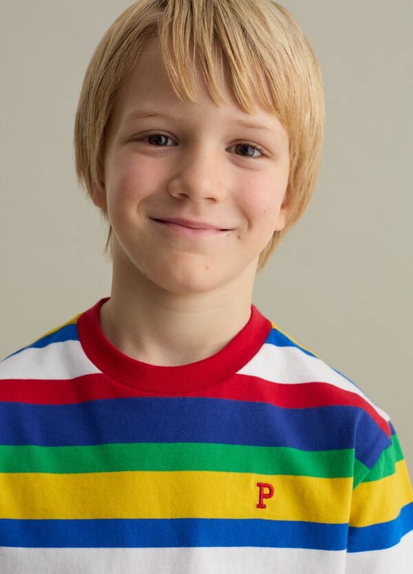 Ovs T-shirt In Cotone A Righe Con Ricamo Logo