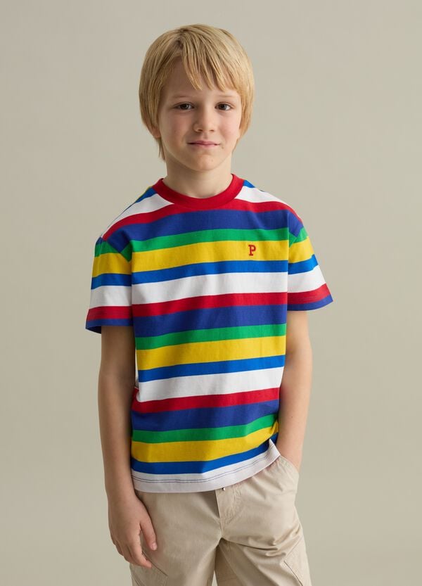 Ovs T-shirt in cotone a righe con ricamo logo