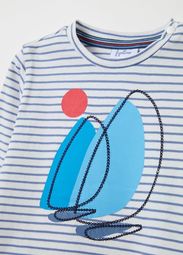 Ovs T-shirt In Cotone A Righe Stampa Barche A Vela