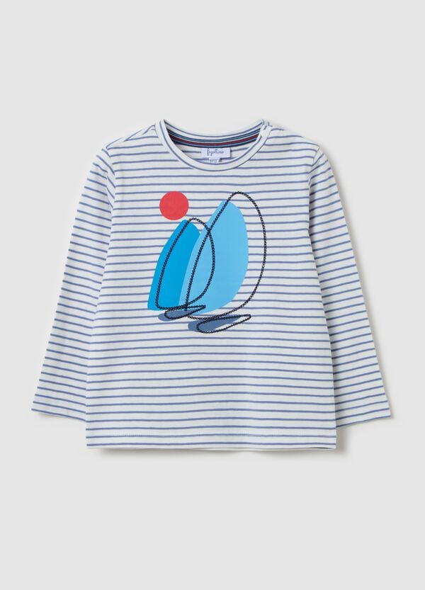 Ovs T-shirt in cotone a righe stampa barche a vela