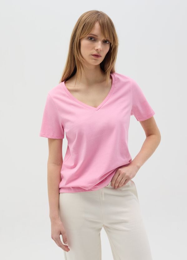 Ovs T-shirt in cotone bio con scollo a V