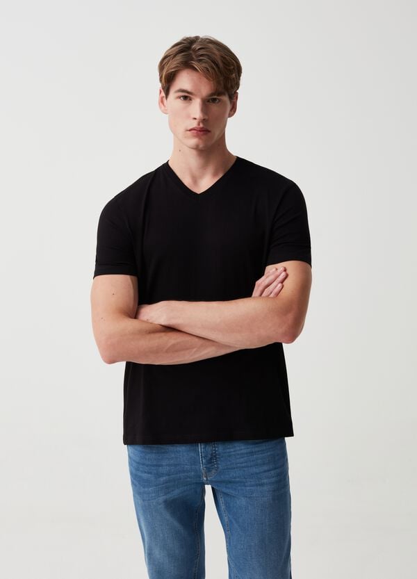 Ovs T-shirt in cotone bio con scollo a V
