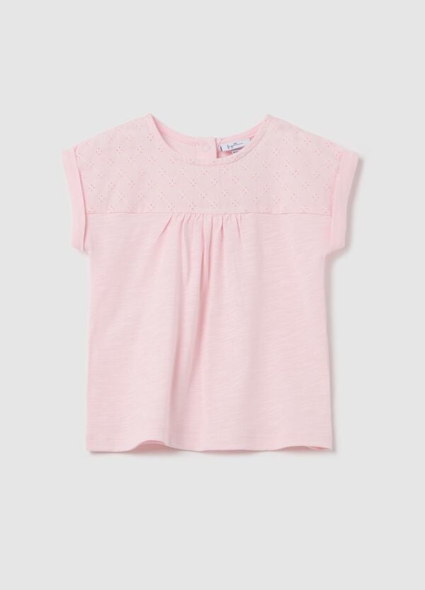 Ovs T-shirt in cotone con inserto sangallo
