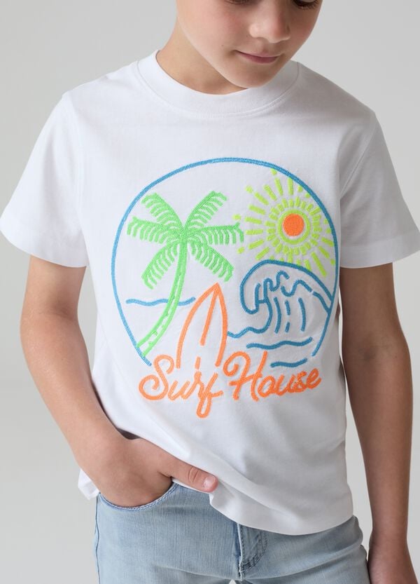 Ovs T-shirt In Cotone Con Ricamo Motivo Surf