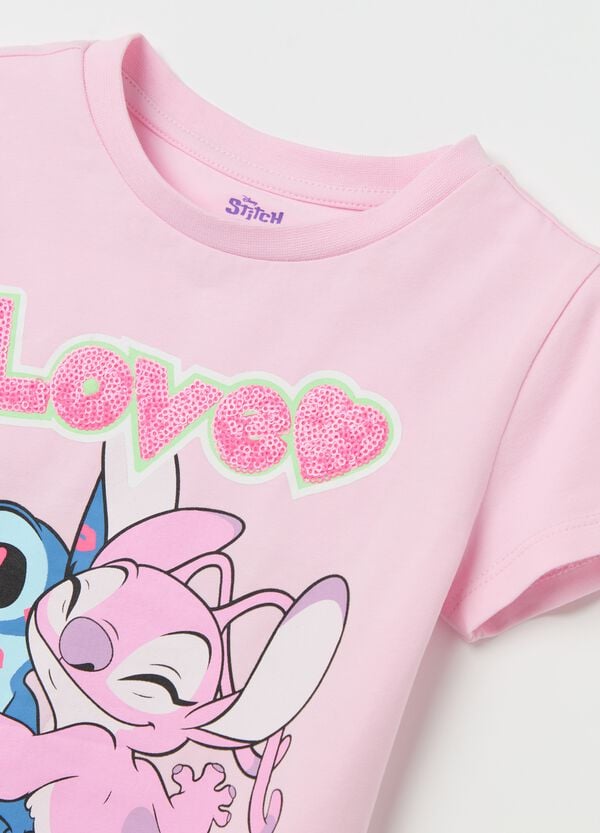 Ovs T-shirt In Cotone Con Stampa Angel & Stitch