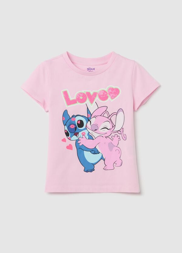 Ovs T-shirt in cotone con stampa Angel & Stitch