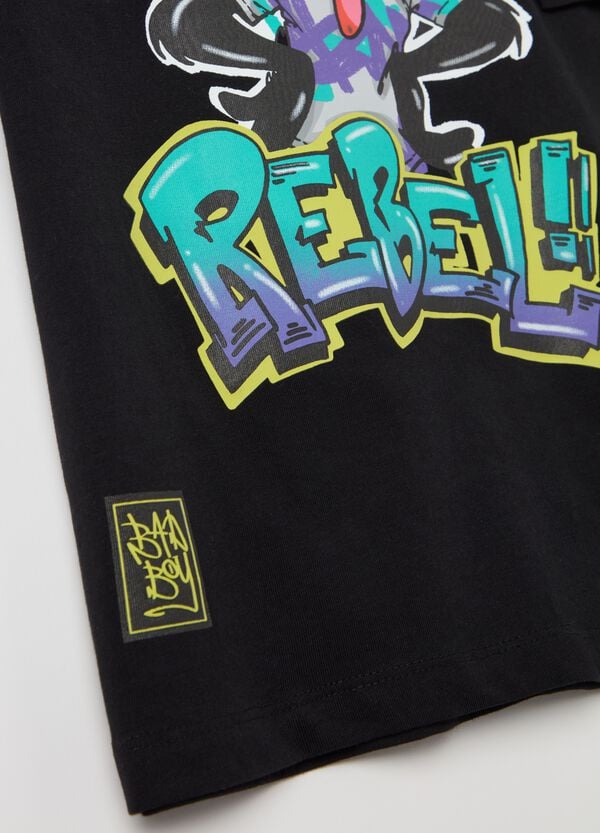 Ovs T-shirt In Cotone Con Stampa Daffy Duck "REBEL"