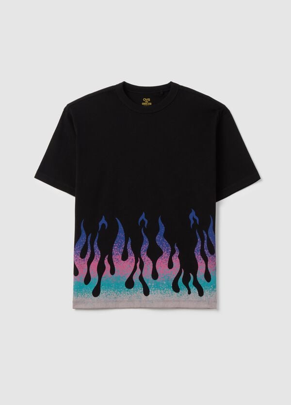 Ovs T-shirt In Cotone Con Stampa Fiamme