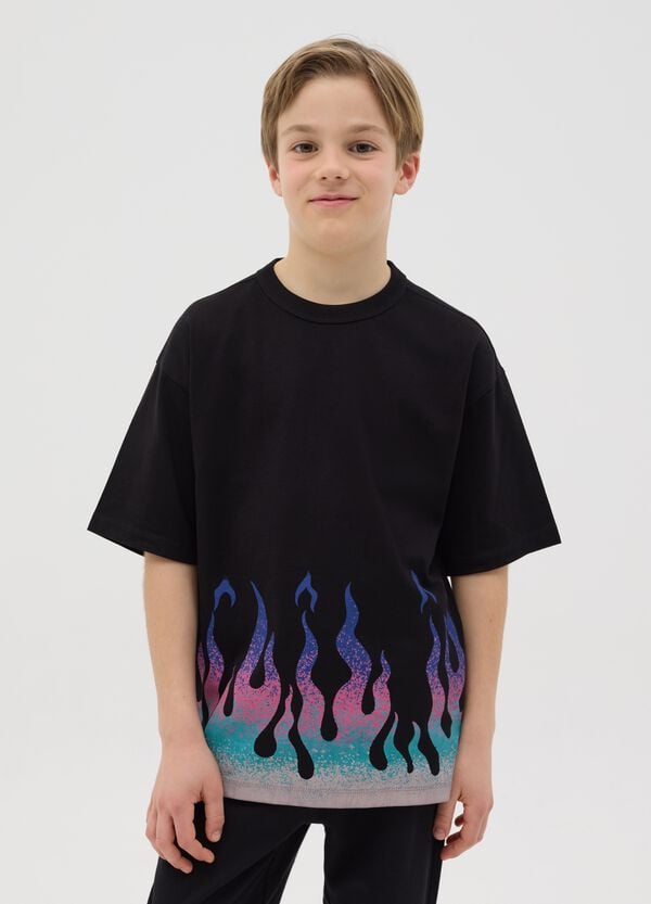 Ovs T-shirt in cotone con stampa fiamme