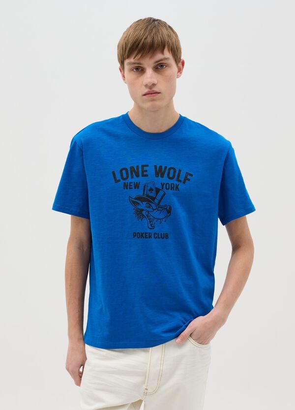 Ovs T-shirt in cotone con stampa lupo motivo poker