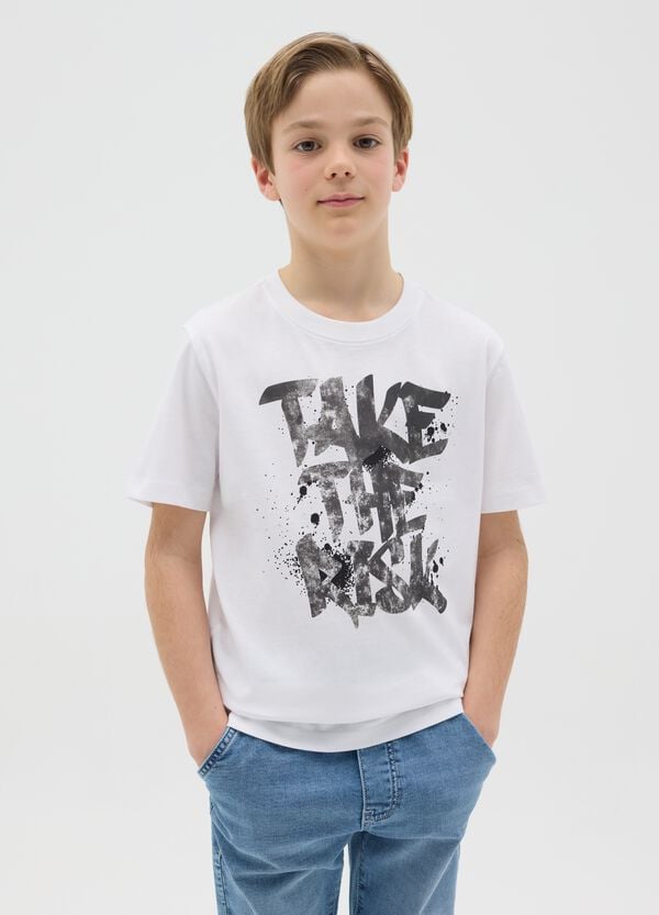 Ovs T-shirt in cotone con stampa "TAKE THE RISK"
