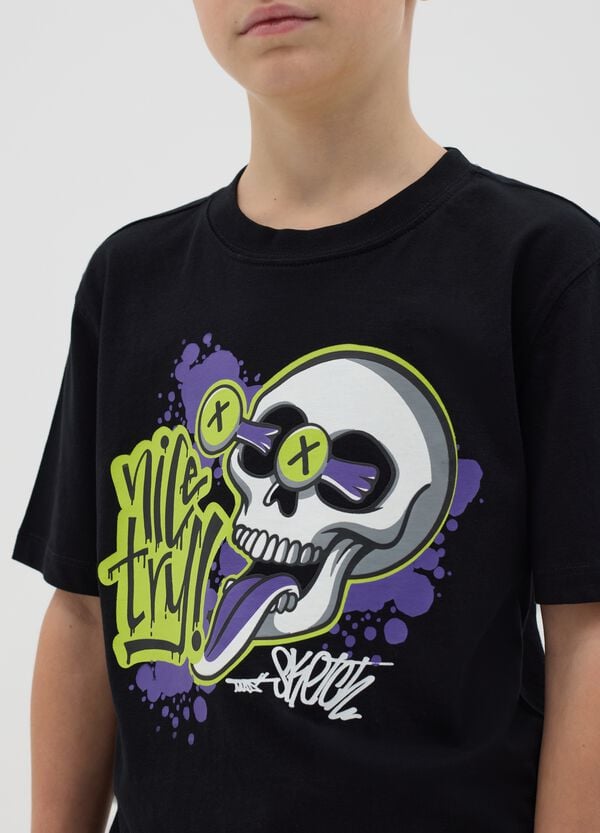 Ovs T-shirt In Cotone Con Stampa Teschio "Nice Try "