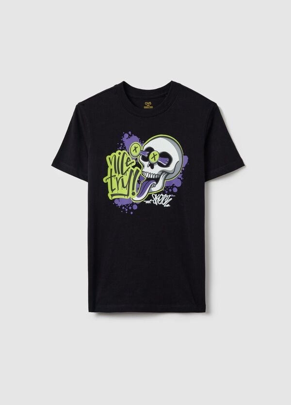 Ovs T-shirt In Cotone Con Stampa Teschio "Nice Try "