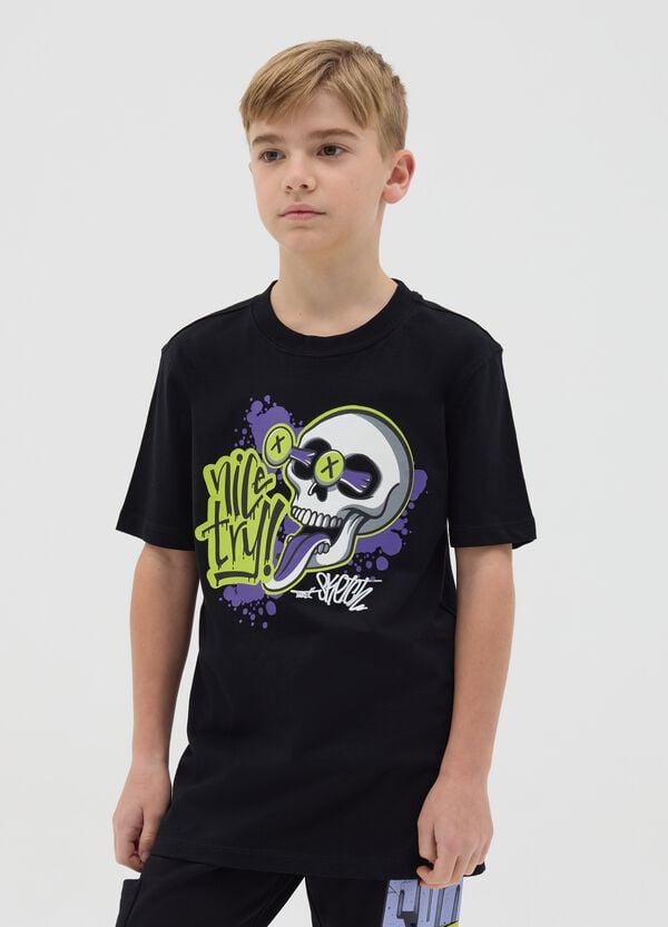 Ovs T-shirt in cotone con stampa teschio "Nice Try "