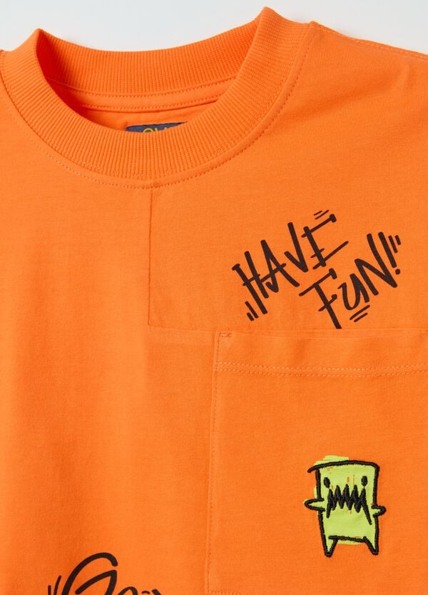 Ovs T-shirt In Cotone Con Tasca E Stampa "Have Fun"